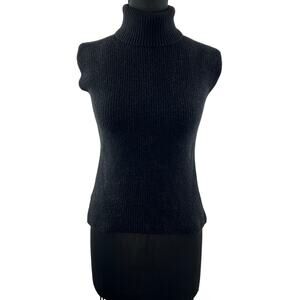 EVERLANE Wool Black Sweater Side Slit Turtleneck Short Sleeve Size X-Small XS